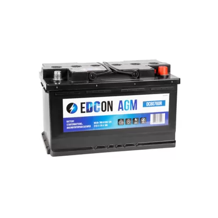 EDCON DC80760R AGM 80 A/h 760 A R+ 315x175x190 мм