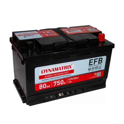 Dynamatrix-Korea DEL800 EFB 80 A/h 750 A R+ 315x175x190 мм
