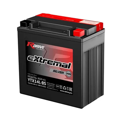 RDRIVE eXtremal Silver YTX14L-BS 12 A/h 200 A R+ 150x87x145 мм