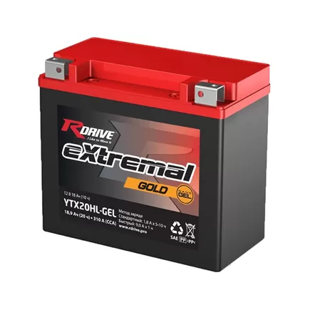 RDrive Extremal Gold YTX20HL-GEL 18 A/h 310 A R+ 175x87x155 мм