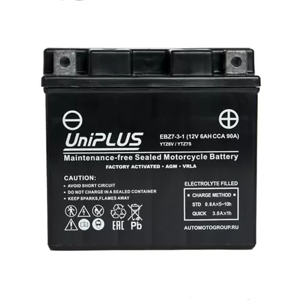 UniPlus AGM EBZ7-3-1 6 A/h 90 A R+ YTZ7S 114x70x106 мм