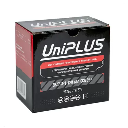 UniPlus AGM EBZ7-3-1 6 A/h 90 A R+ YTZ7S 114x70x106 мм