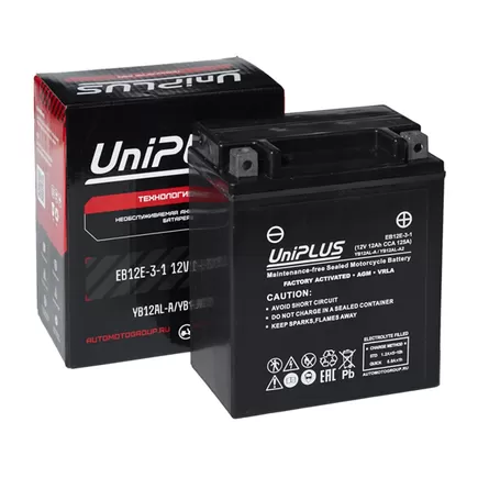 UniPlus AGM EB12E-3 12 A/h 125 А R+ YB12AL-A/YB12AL-A2 134x89x160 мм
