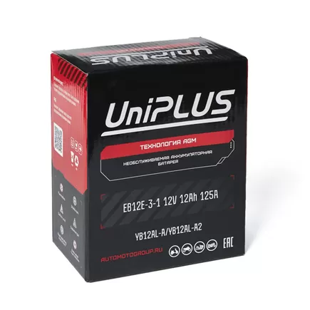 UniPlus AGM EB12E-3 12 A/h 125 А R+ YB12AL-A/YB12AL-A2 134x89x160 мм