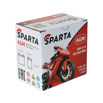 Sparta AGM EB5-3-2 5 A/h 85 A R+ YTX5L-BS, YT5L-BS, YTZ7S 114x70x106 мм