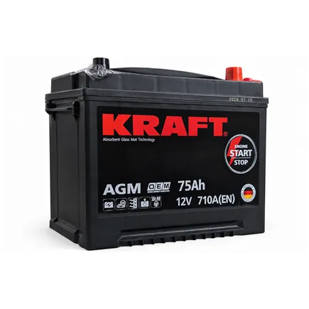 Kraft AGM 75 A/h 710 A R+ 260x175x220 мм