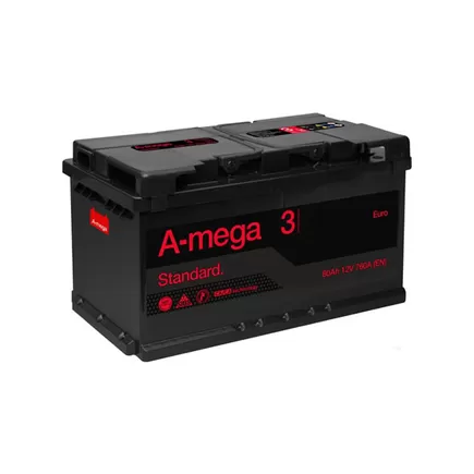 A-mega Standard 80 A/h 760 A R+ 315x175x175 мм (низкая)